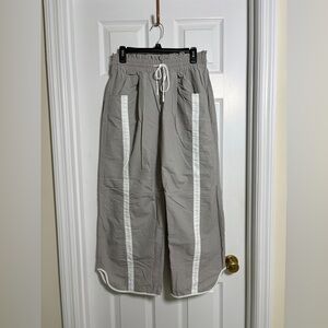 Gray Wide-Leg Pants with White Stripes